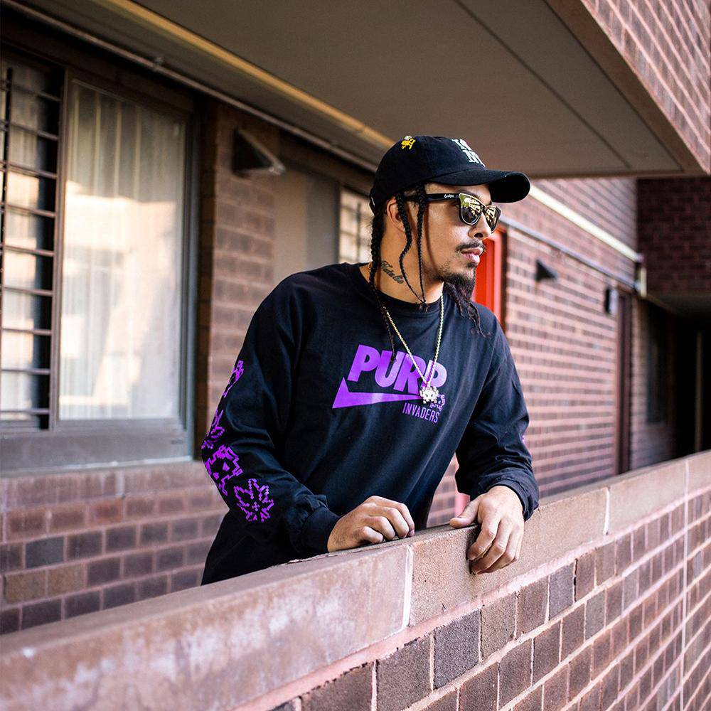 Purp Check Long Sleeve Tee - The Smoker's Club